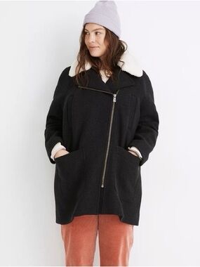 Madewell Eldridge Wool Cashmere Moto Coat Sherpa Collar Gray Small